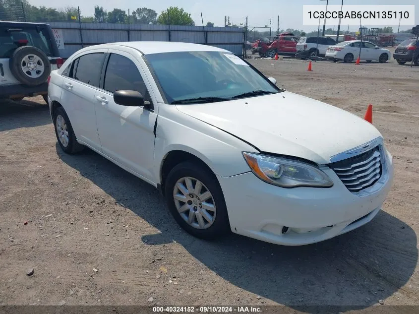 2012 Chrysler 200 Lx VIN: 1C3CCBAB6CN135110 Lot: 40324152