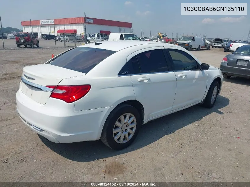 1C3CCBAB6CN135110 2012 Chrysler 200 Lx