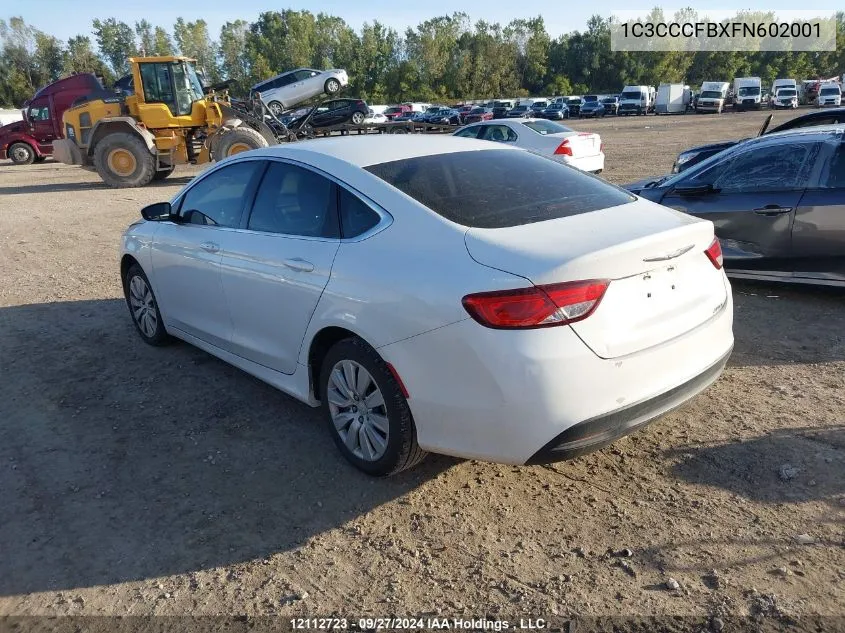 2015 Chrysler 200 Lx VIN: 1C3CCCFBXFN602001 Lot: 12112723