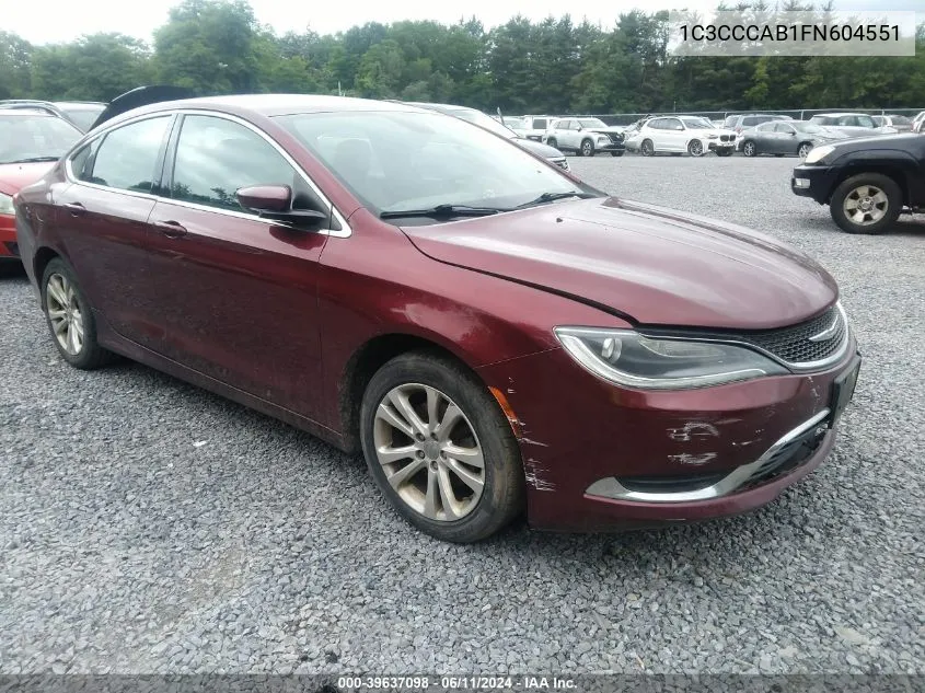 2015 Chrysler 200 Limited VIN: 1C3CCCAB1FN604551 Lot: 39637098