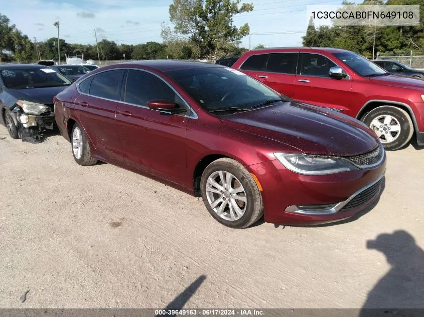 2015 Chrysler 200 Limited VIN: 1C3CCCAB0FN649108 Lot: 39649163