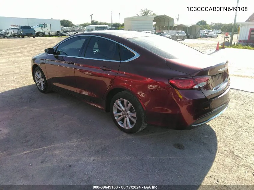 1C3CCCAB0FN649108 2015 Chrysler 200 Limited