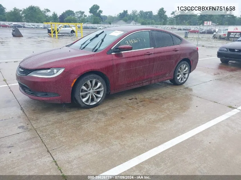 2015 Chrysler 200 S VIN: 1C3CCCBBXFN751658 Lot: 39826771