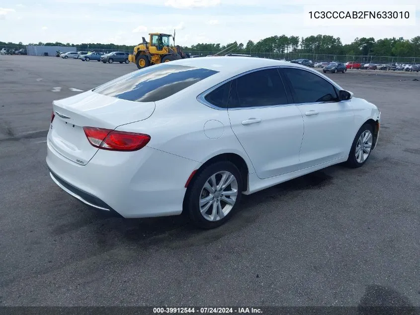 2015 Chrysler 200 Limited VIN: 1C3CCCAB2FN633010 Lot: 39912544