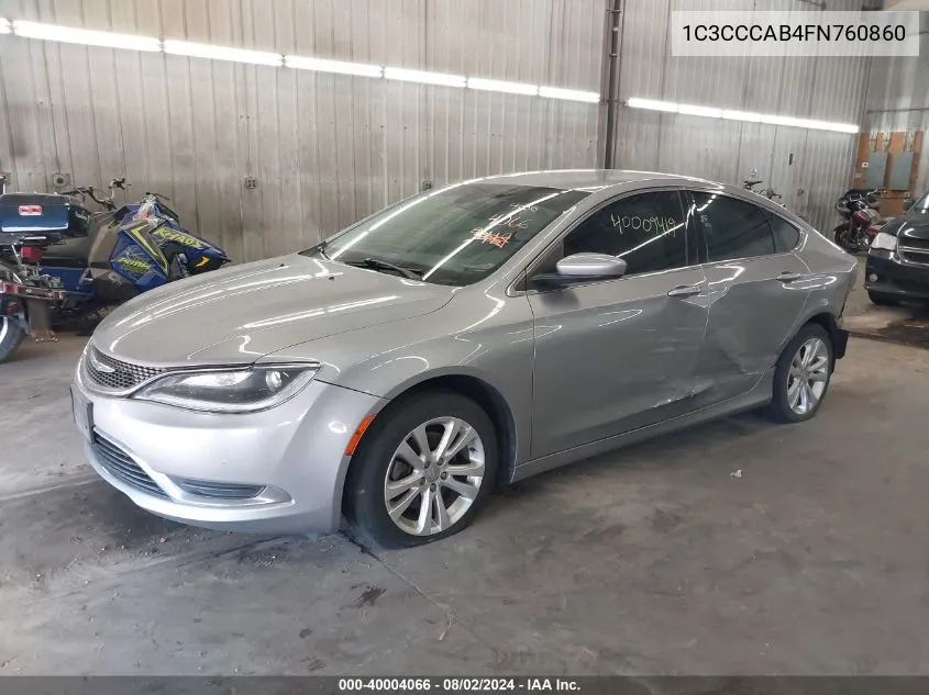 2015 Chrysler 200 Limited VIN: 1C3CCCAB4FN760860 Lot: 40004066