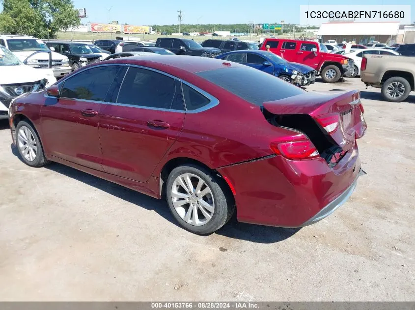 2015 Chrysler 200 Limited VIN: 1C3CCCAB2FN716680 Lot: 40153766