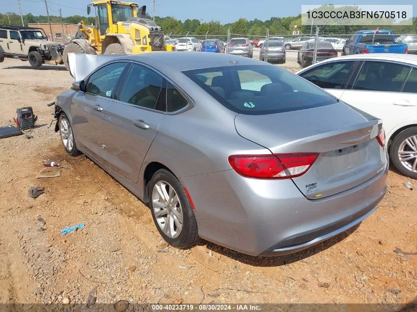 2015 Chrysler 200 Limited VIN: 1C3CCCAB3FN670518 Lot: 40233719