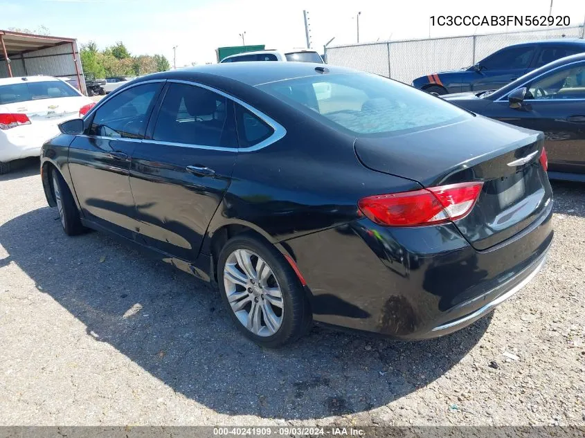 2015 Chrysler 200 Limited VIN: 1C3CCCAB3FN562920 Lot: 40241909