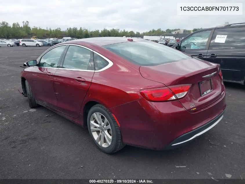 2015 Chrysler 200 Limited VIN: 1C3CCCAB0FN701773 Lot: 40270320