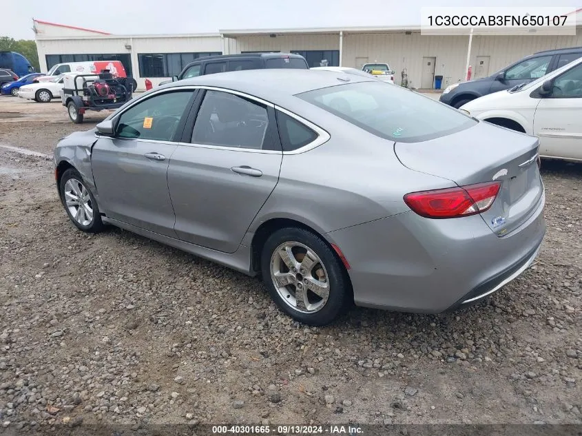 2015 Chrysler 200 Limited VIN: 1C3CCCAB3FN650107 Lot: 40301665