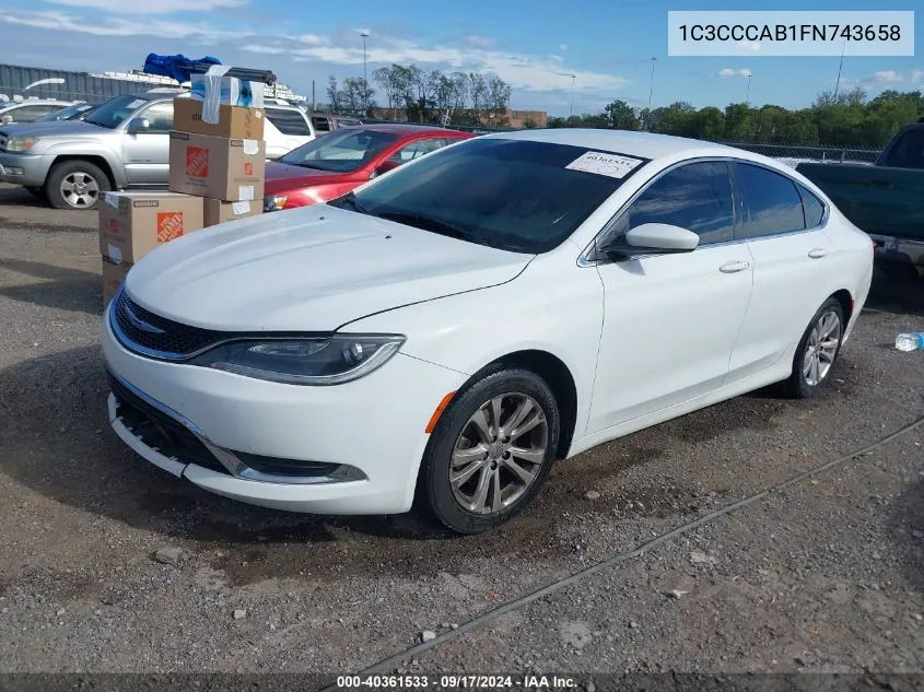 2015 Chrysler 200 Limited VIN: 1C3CCCAB1FN743658 Lot: 40361533