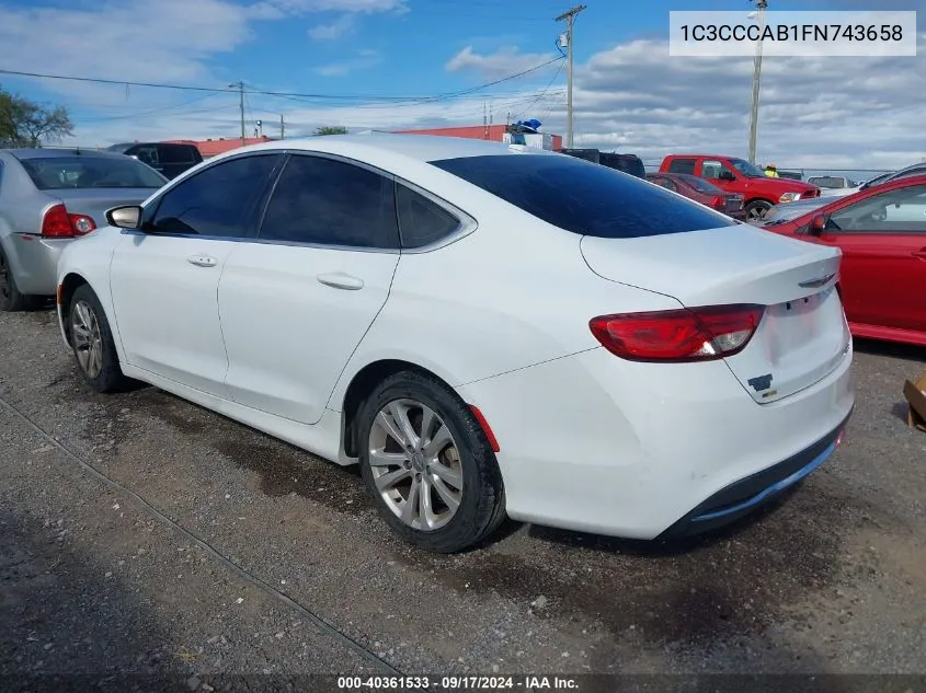 2015 Chrysler 200 Limited VIN: 1C3CCCAB1FN743658 Lot: 40361533