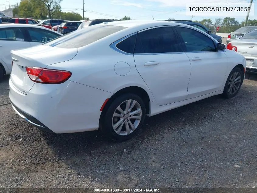 2015 Chrysler 200 Limited VIN: 1C3CCCAB1FN743658 Lot: 40361533