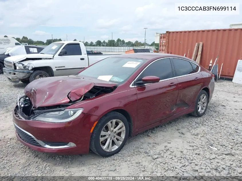 2015 Chrysler 200 Limited VIN: 1C3CCCAB3FN699114 Lot: 40433715