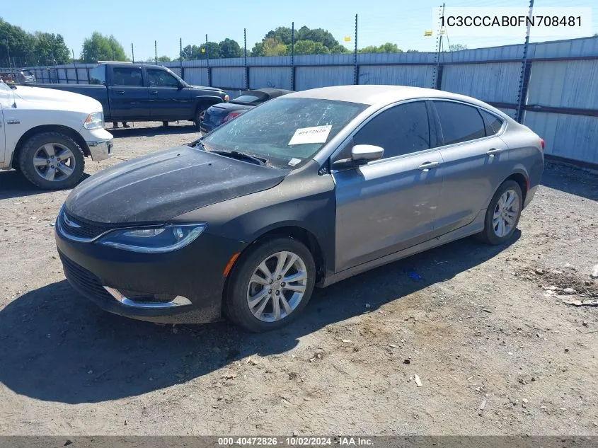 2015 Chrysler 200 Limited VIN: 1C3CCCAB0FN708481 Lot: 40472826