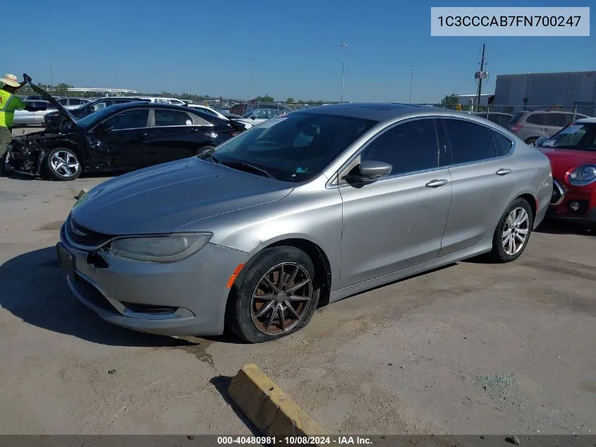 2015 Chrysler 200 Limited VIN: 1C3CCCAB7FN700247 Lot: 40480981