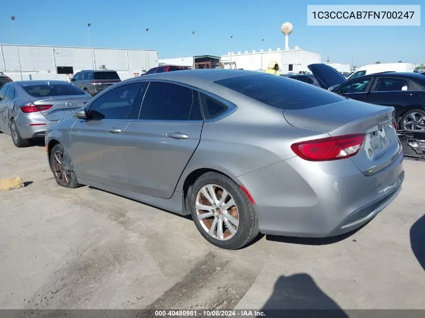 2015 Chrysler 200 Limited VIN: 1C3CCCAB7FN700247 Lot: 40480981