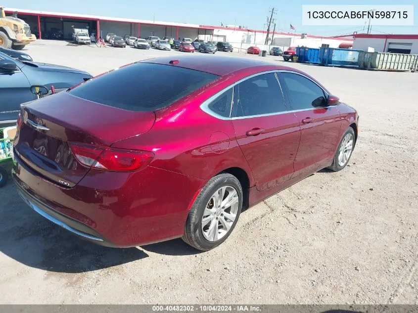 2015 Chrysler 200 Limited VIN: 1C3CCCAB6FN598715 Lot: 40482302