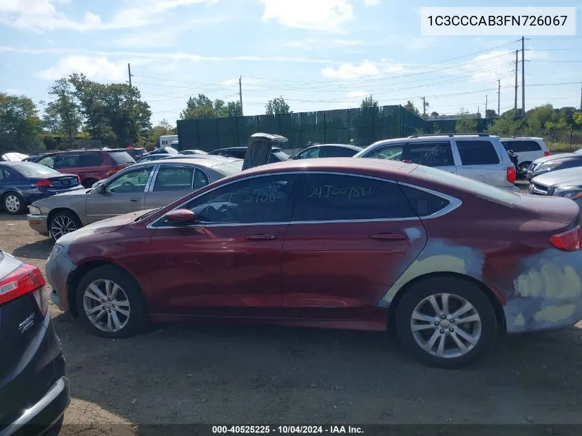 2015 Chrysler 200 Limited VIN: 1C3CCCAB3FN726067 Lot: 40525225