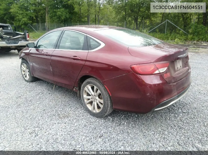 2015 Chrysler 200 Limited VIN: 1C3CCCAB1FN604551 Lot: 40532563