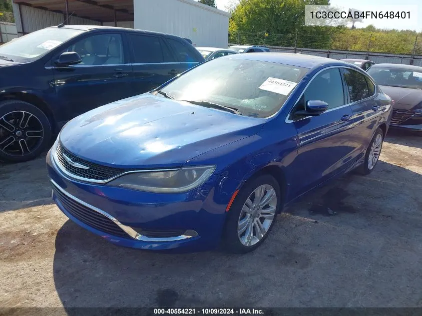 2015 Chrysler 200 Limited VIN: 1C3CCCAB4FN648401 Lot: 40554221