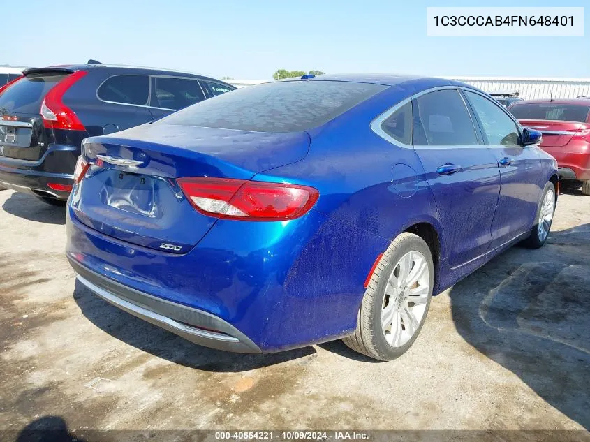 2015 Chrysler 200 Limited VIN: 1C3CCCAB4FN648401 Lot: 40554221