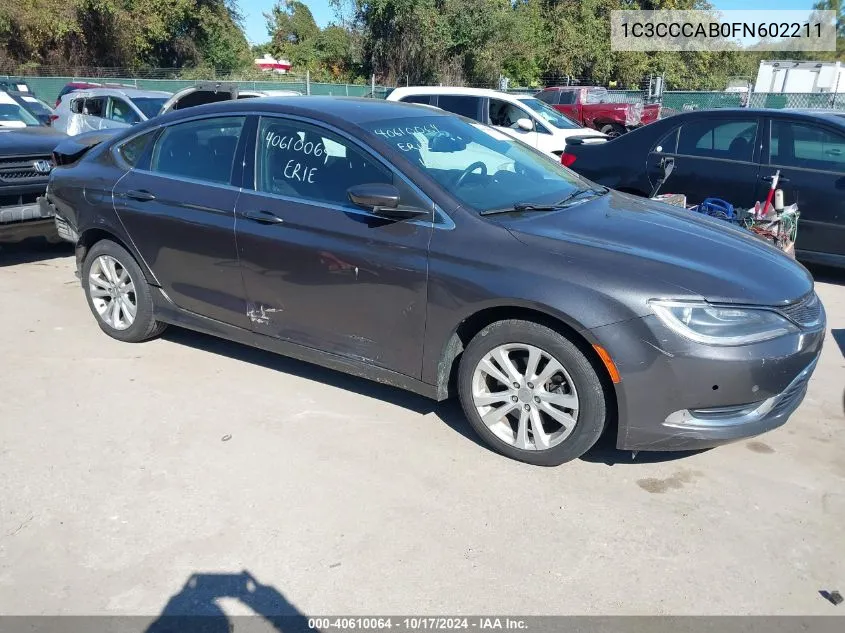 2015 Chrysler 200 Limited VIN: 1C3CCCAB0FN602211 Lot: 40610064