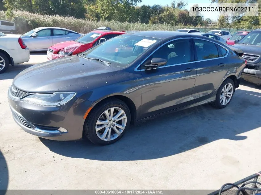 2015 Chrysler 200 Limited VIN: 1C3CCCAB0FN602211 Lot: 40610064