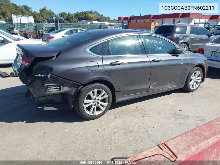 2015 Chrysler 200 Limited VIN: 1C3CCCAB0FN602211 Lot: 40610064