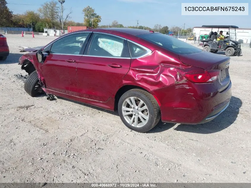 2015 Chrysler 200 Limited VIN: 1C3CCCAB4FN675243 Lot: 40668972