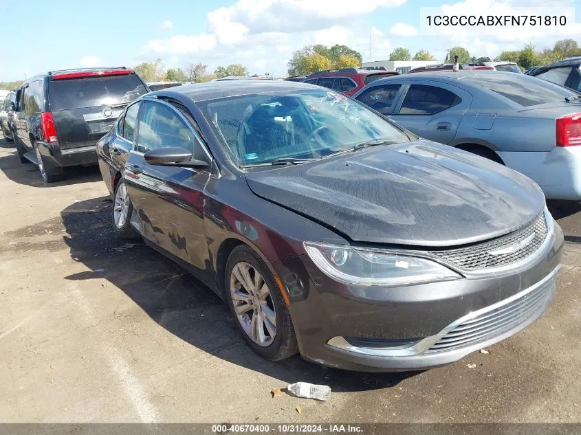 2015 Chrysler 200 Limited VIN: 1C3CCCABXFN751810 Lot: 40670400