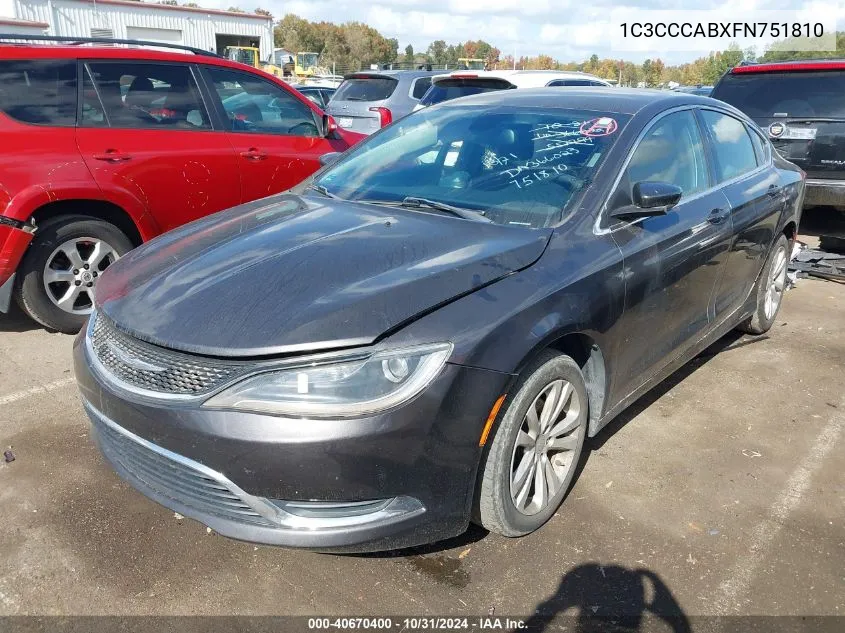 2015 Chrysler 200 Limited VIN: 1C3CCCABXFN751810 Lot: 40670400