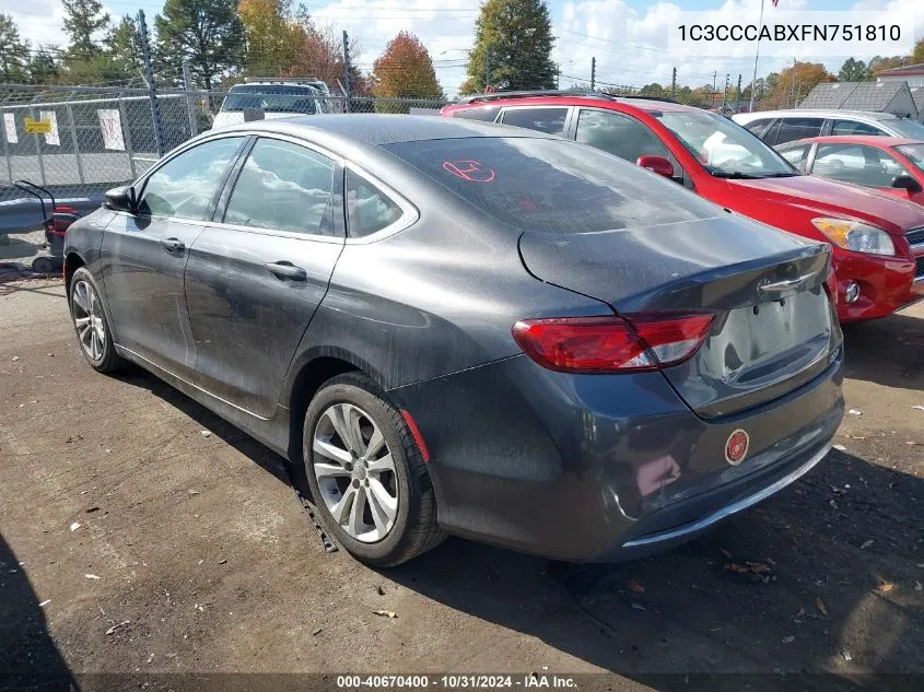 2015 Chrysler 200 Limited VIN: 1C3CCCABXFN751810 Lot: 40670400