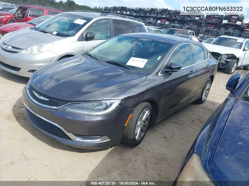 2015 Chrysler 200 Limited VIN: 1C3CCCAB0FN653322 Lot: 40728730