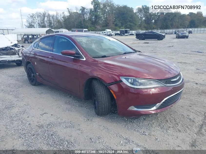 2015 Chrysler 200 Limited VIN: 1C3CCCAB3FN708992 Lot: 40737346