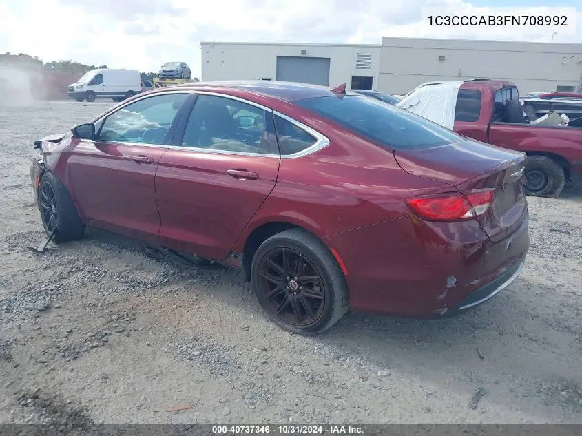 2015 Chrysler 200 Limited VIN: 1C3CCCAB3FN708992 Lot: 40737346