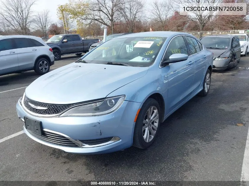 2015 Chrysler 200 Limited VIN: 1C3CCCAB5FN720058 Lot: 40888510