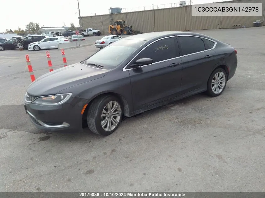 2016 Chrysler 200 S VIN: 1C3CCCAB3GN142978 Lot: 20179036