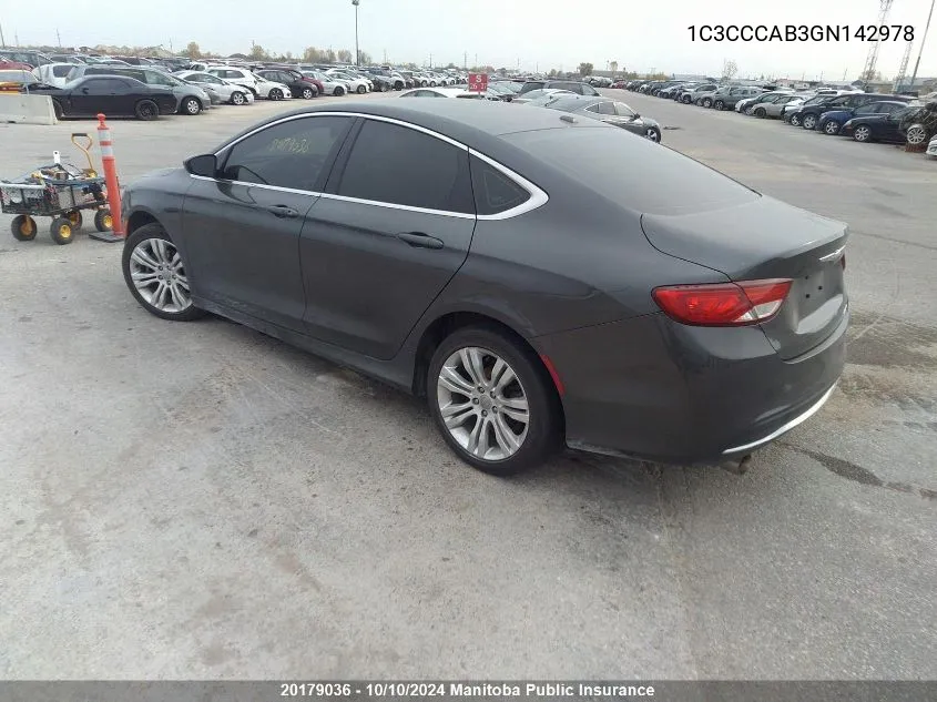 2016 Chrysler 200 S VIN: 1C3CCCAB3GN142978 Lot: 20179036