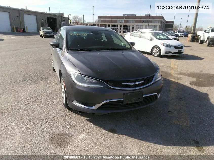 2016 Chrysler 200 Limited VIN: 1C3CCCAB7GN103374 Lot: 20180663