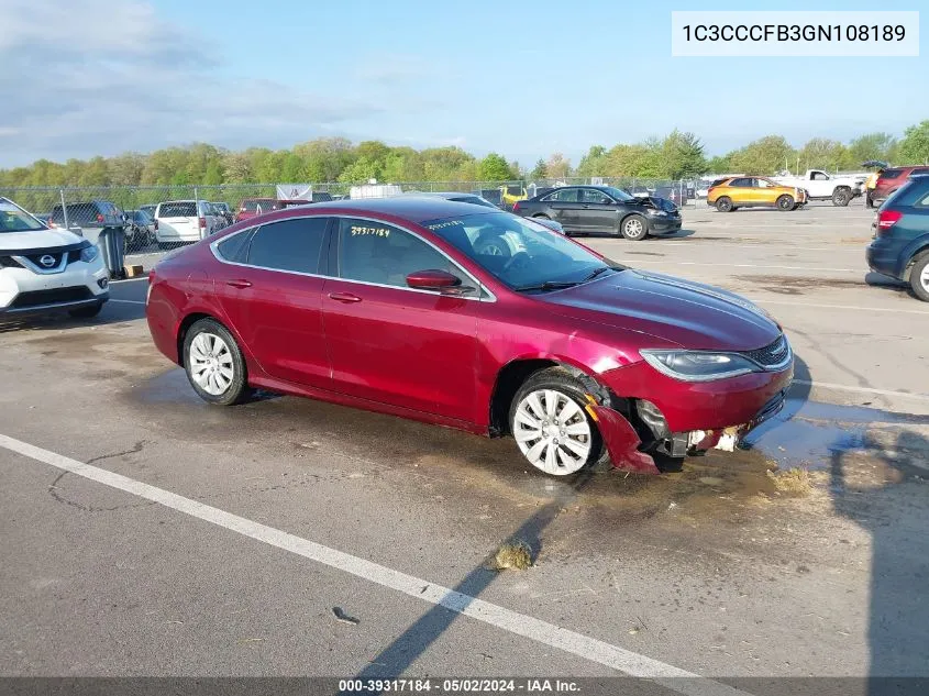 2016 Chrysler 200 Lx VIN: 1C3CCCFB3GN108189 Lot: 39317184