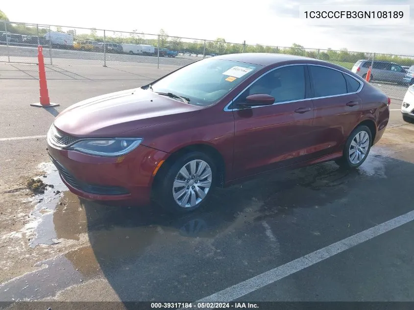 1C3CCCFB3GN108189 2016 Chrysler 200 Lx