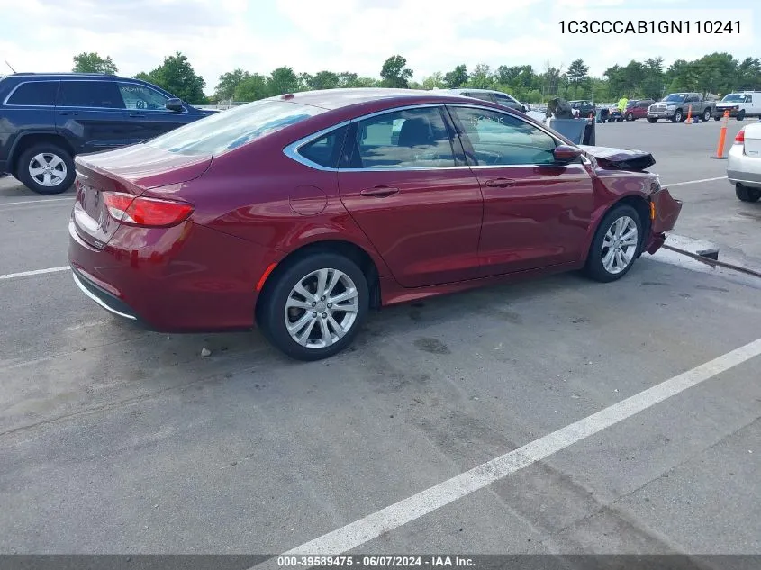 2016 Chrysler 200 Limited VIN: 1C3CCCAB1GN110241 Lot: 39589475