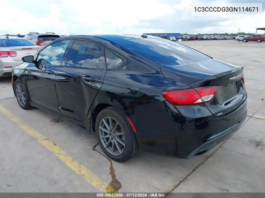 2016 Chrysler 200 S VIN: 1C3CCCDG3GN114671 Lot: 39852900