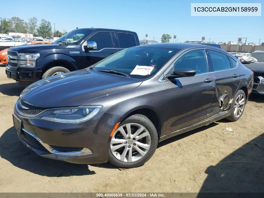 2016 Chrysler 200 Limited VIN: 1C3CCCAB2GN158959 Lot: 40005639