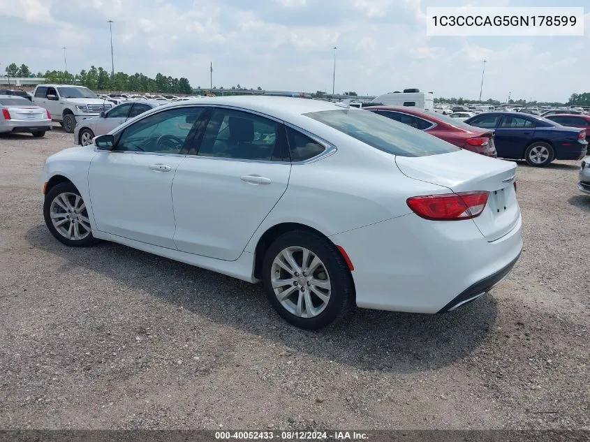 2016 Chrysler 200 Limited VIN: 1C3CCCAG5GN178599 Lot: 40052433