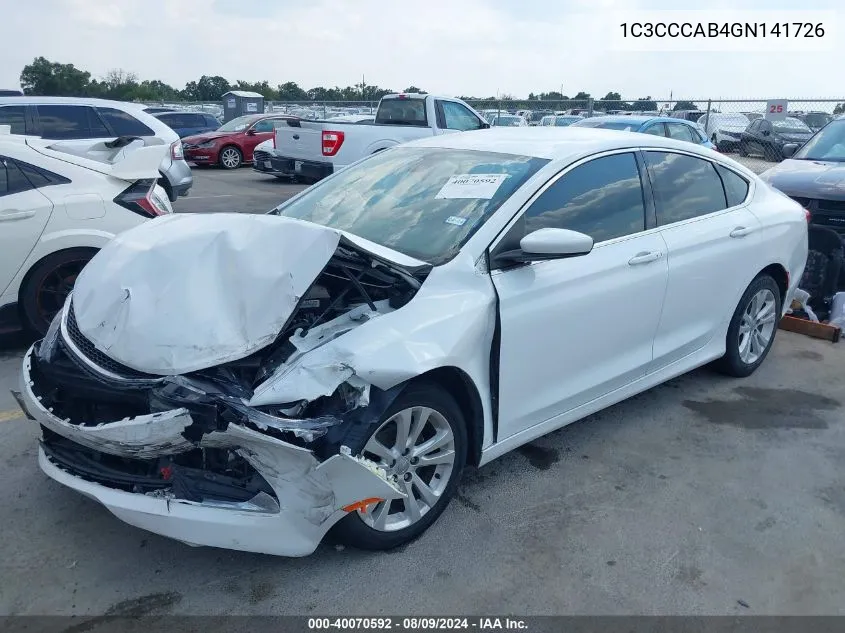 2016 Chrysler 200 Limited VIN: 1C3CCCAB4GN141726 Lot: 40070592