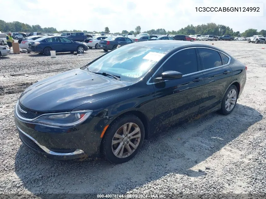 2016 Chrysler 200 Limited VIN: 1C3CCCAB6GN124992 Lot: 40078744