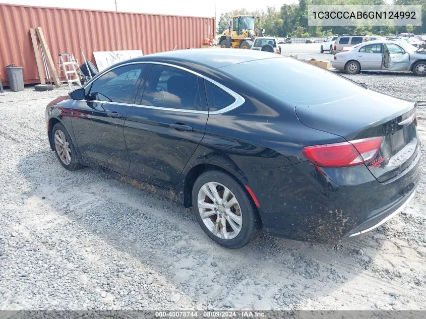 2016 Chrysler 200 Limited VIN: 1C3CCCAB6GN124992 Lot: 40078744