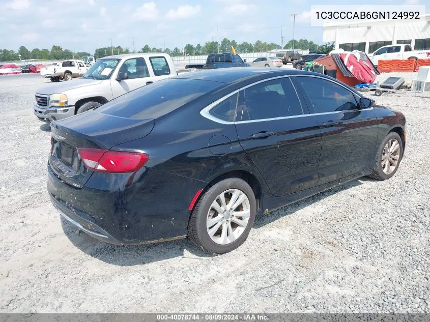 2016 Chrysler 200 Limited VIN: 1C3CCCAB6GN124992 Lot: 40078744